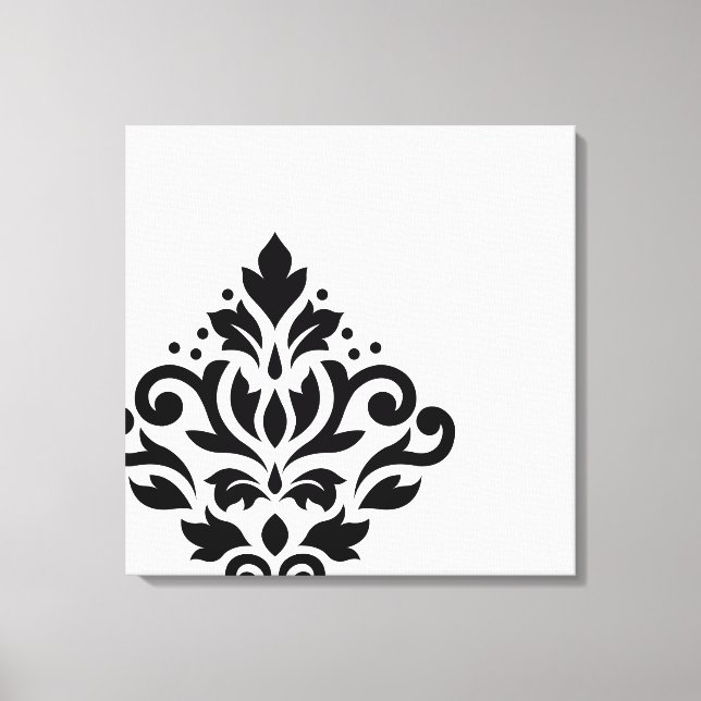 Scroll Damask Off-set I Black on White Canvas Print (Front)