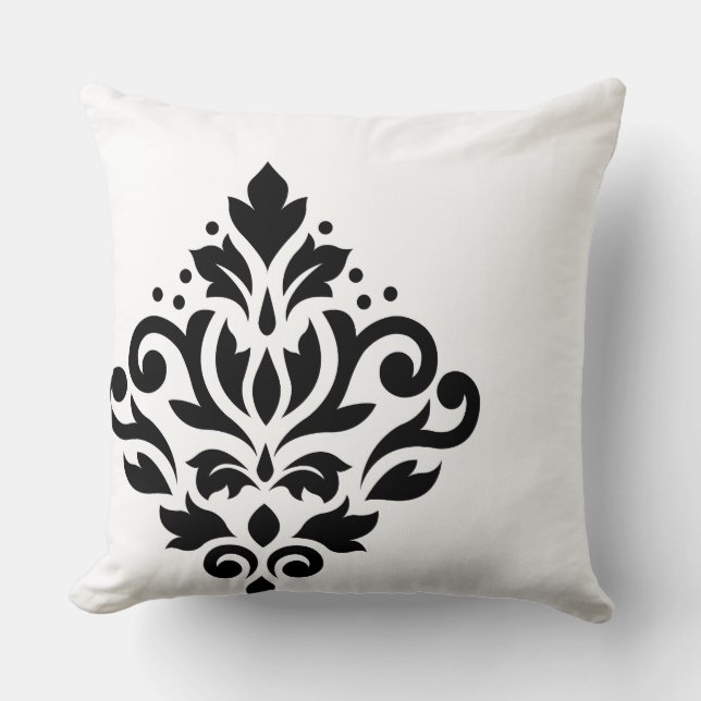Scroll Damask Off-set I Black on White Cushion (Front)