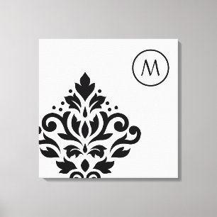 Scroll Damask Off-set I (Initial) BW Canvas Print