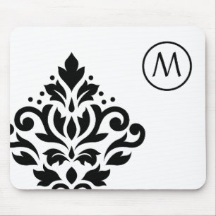 Scroll Damask Off-set I (Initial) BW Mouse Mat