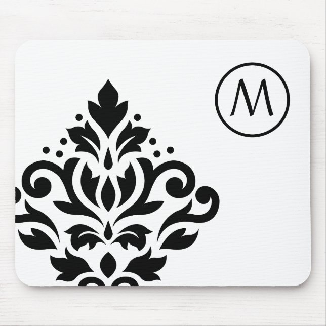 Scroll Damask Off-set I (Initial) BW Mouse Mat (Front)