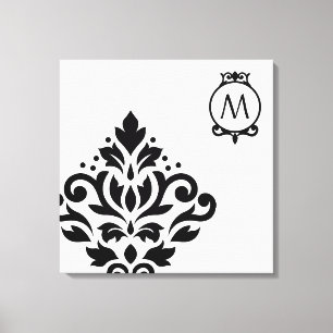 Scroll Damask Off-set I (Initial Ornate) BW Canvas Print