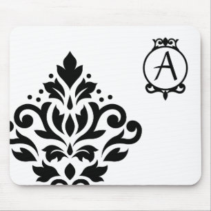 Scroll Damask Off-set I (Initial Ornate) BW Mouse Mat