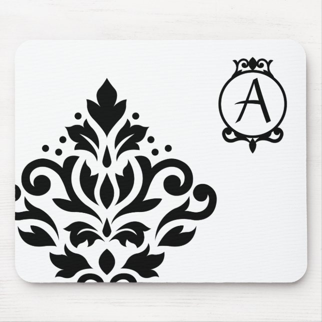 Scroll Damask Off-set I (Initial Ornate) BW Mouse Mat (Front)