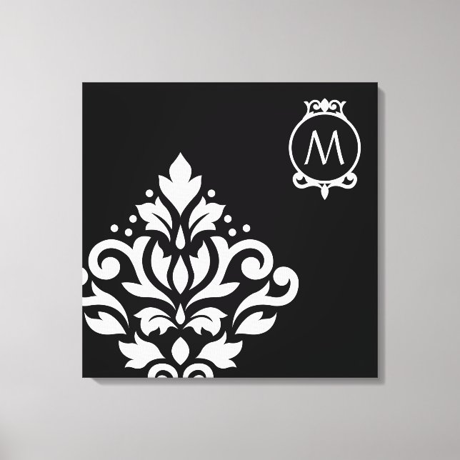 Scroll Damask Off-set I (Initial Ornate) WB Canvas Print (Front)