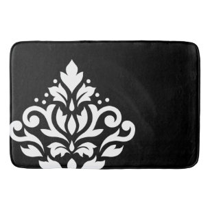 Scroll Damask Off-set I White on Black Bath Mat