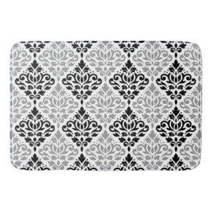 Scroll Damask Pattern Black Grey White Bath Mat