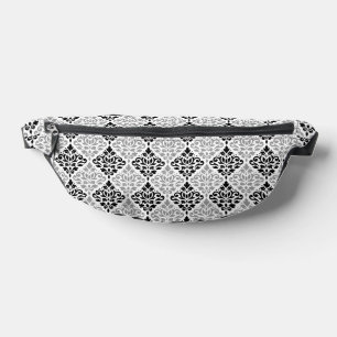Scroll Damask Pattern Black Grey White Bum Bags