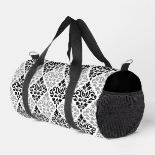 Scroll Damask Pattern Black Grey White Duffle Bag