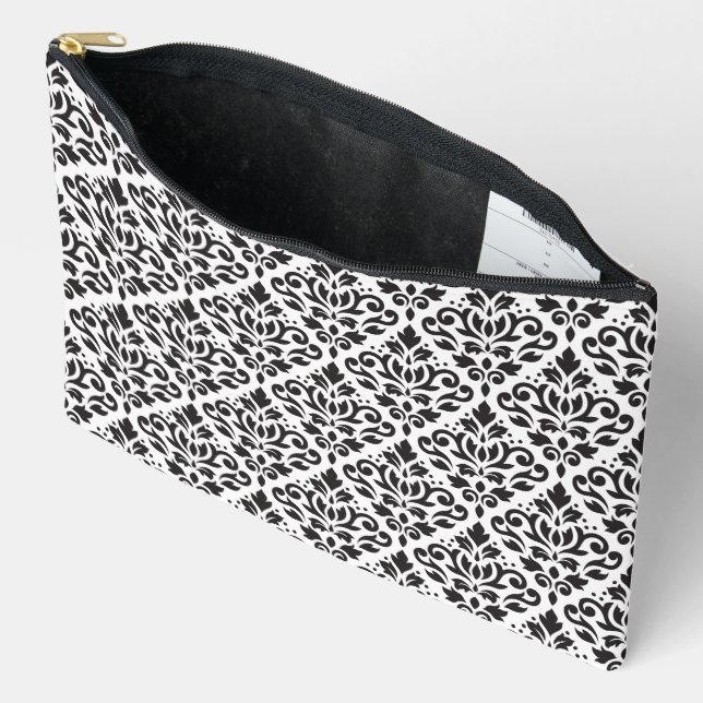 Scroll Damask Pattern Black on White Accessory Pouch (Open)