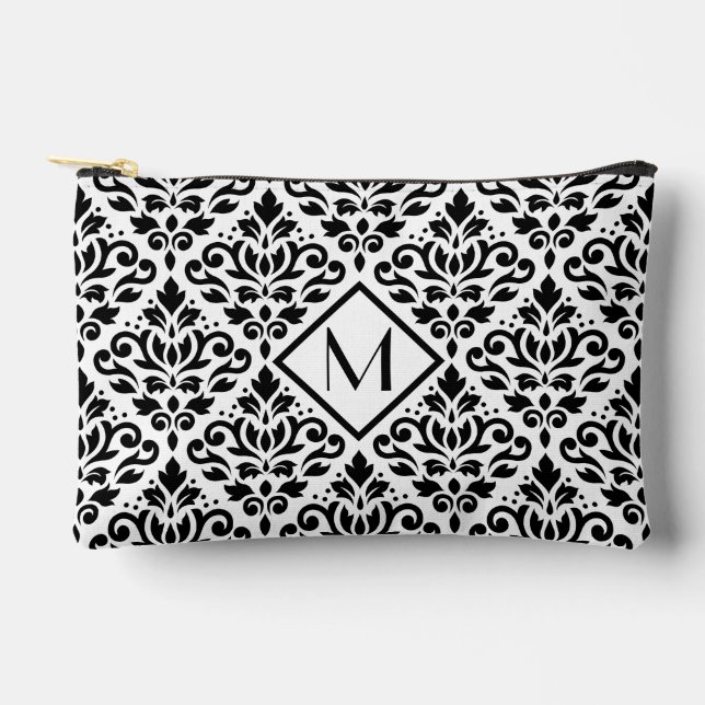 Scroll Damask Pattern BW (Personalised) Accessory Pouch (Front)