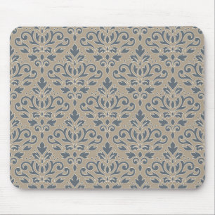 Scroll Damask Pattern Cream Line Blue Sand Mouse Mat