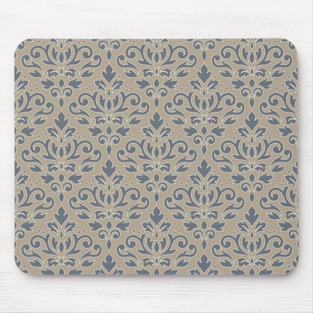 Scroll Damask Pattern Cream Line Blue Sand Mouse Mat (Front)