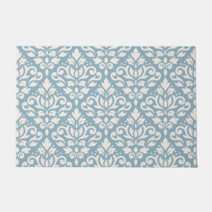 Scroll Damask Pattern Cream on Blue Doormat