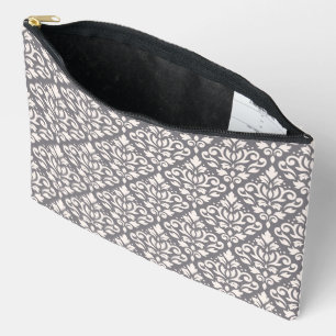 Scroll Damask Pattern Cream on Grey Accessory Pouch