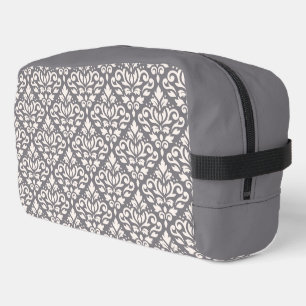 Scroll Damask Pattern Cream on Grey Dopp Kit
