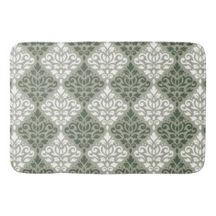 Scroll Damask Pattern Green White Lt Green Bath Mat