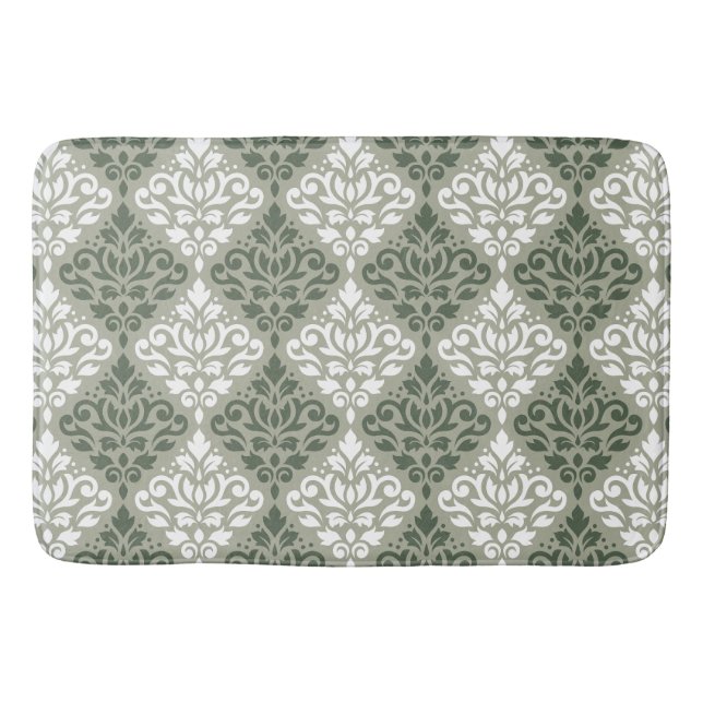 Scroll Damask Pattern Green White Lt Green Bath Mat (Front)