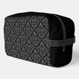 Scroll Damask Pattern Grey on Black Dopp Kit