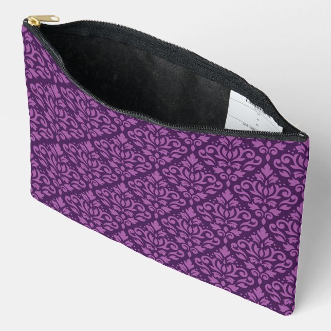 Scroll Damask Pattern Lt on Dk Plum Accessory Pouch (Open)