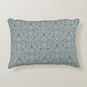 Scroll Damask Pattern (outline) Cream Blue Teal Decorative Cushion