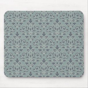 Scroll Damask Pattern (outline) Cream Blue Teal Mouse Mat