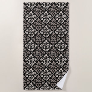 Scroll Damask Pattern Taupe Cream Black Beach Towel