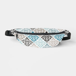 Scroll Damask Pattern Teals Browns White Bum Bags