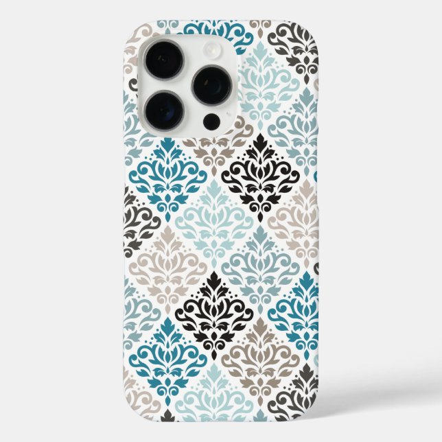 Scroll Damask Pattern Teals Browns White Case-Mate iPhone Case (Back)