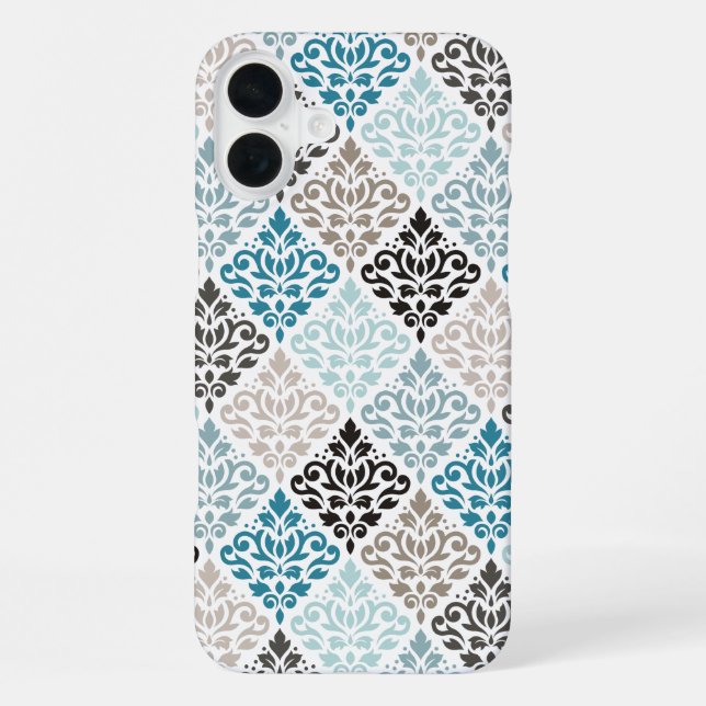 Scroll Damask Pattern Teals Browns White iPhone Case (Back)