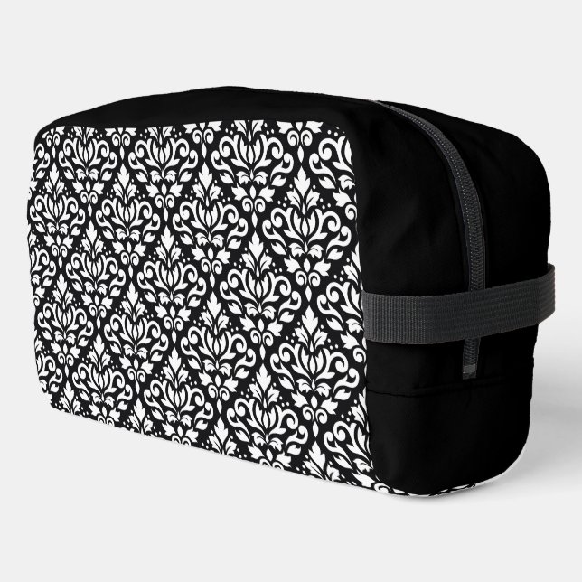 Scroll Damask Pattern White on Black Dopp Kit (Left Corner)