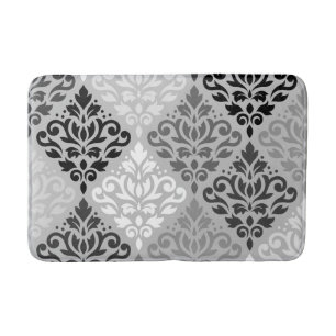 Scroll Damask Ptn Art BW & Greys Bath Mat