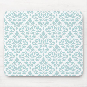 Scroll Damask Ptn Duck Egg Blue (B) on White Mouse Mat