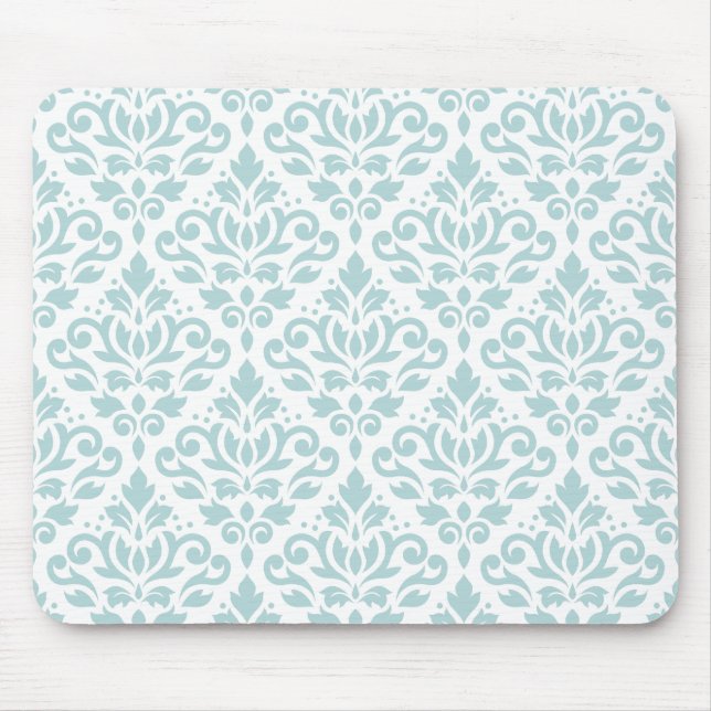 Scroll Damask Ptn Duck Egg Blue (B) on White Mouse Mat (Front)