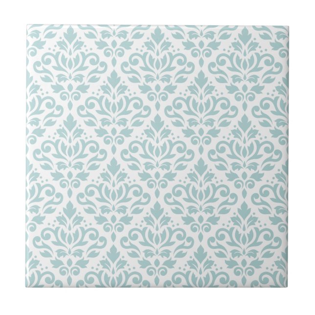 Scroll Damask Ptn Duck Egg Blue (B) on White Tile (Front)