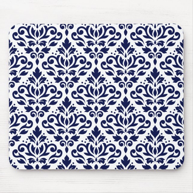 Scroll Damask Ptn Navy Blue on White Mouse Mat (Front)