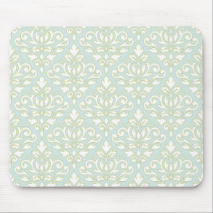 Scroll Damask Ptn (outline) Wt Gld Lt Teal Mouse Mat