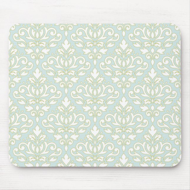 Scroll Damask Ptn (outline) Wt Gld Lt Teal Mouse Mat (Front)