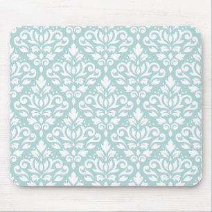 Scroll Damask Ptn White on Duck Egg Blue (B) Mouse Mat