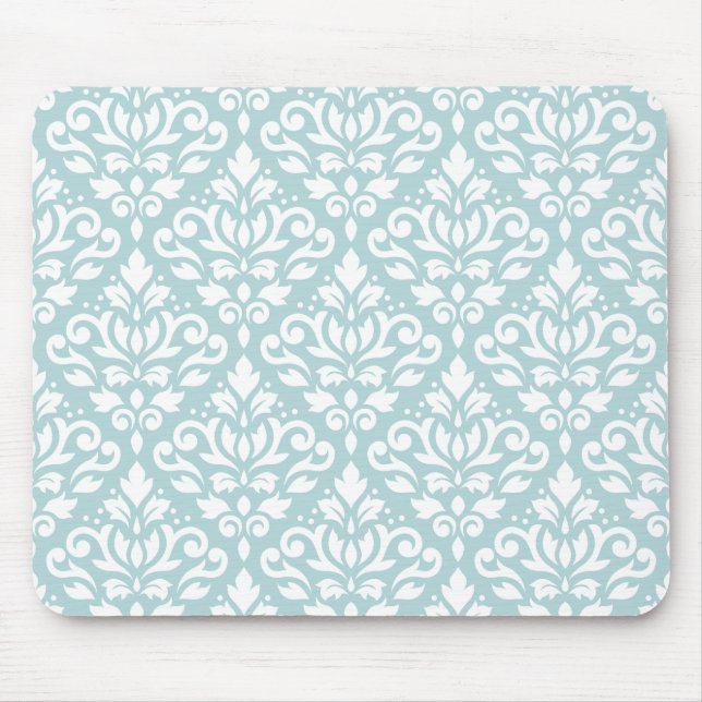 Scroll Damask Ptn White on Duck Egg Blue (B) Mouse Mat (Front)