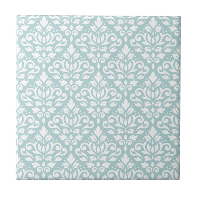 Scroll Damask Ptn White on Duck Egg Blue (B) Tile (Front)