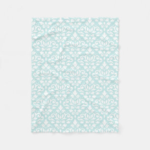 Scroll Damask Ptn White on Duck Egg Blue Fleece Blanket
