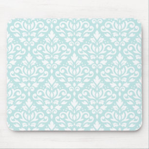 Scroll Damask Ptn White on Duck Egg Blue Mouse Mat