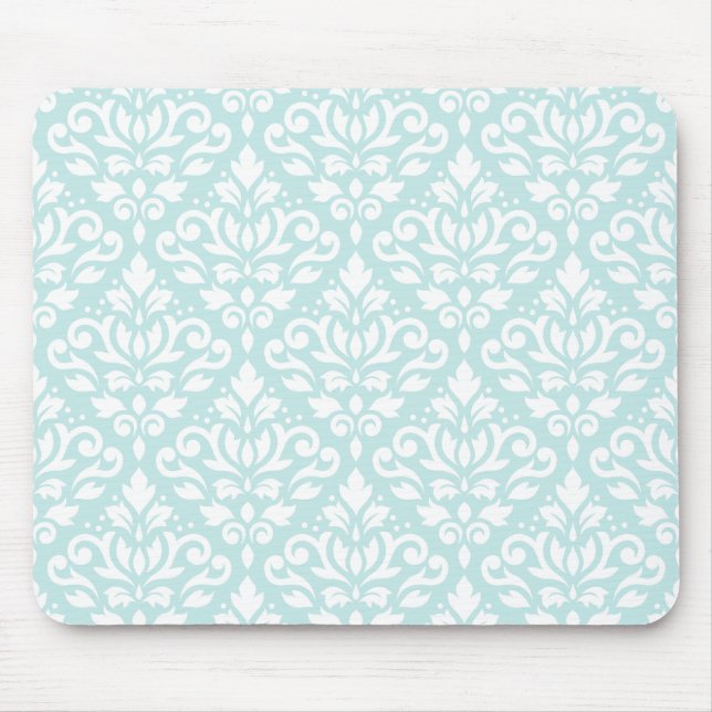 Scroll Damask Ptn White on Duck Egg Blue Mouse Mat (Front)