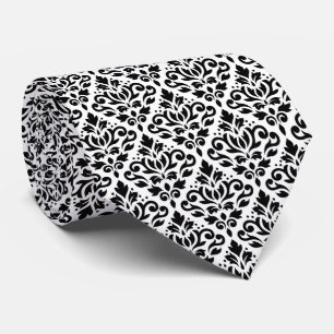 Scroll Damask Rpt Pattern Black on White Tie