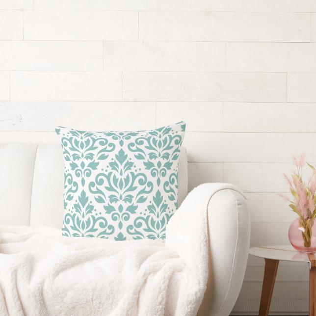 Scroll Damask Teal Large Pattern Cushion (Couch)