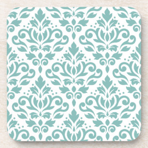 Scroll Damask Teal Pattern Coaster