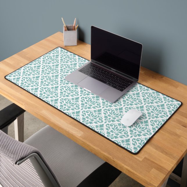Scroll Damask Teal Pattern Desk Mat (Office 2)
