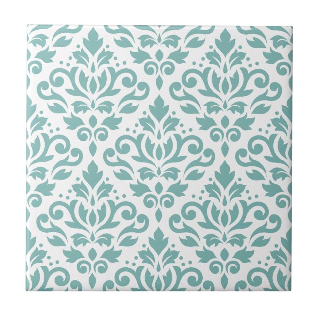 Scroll Damask Teal Pattern Tile (Front)