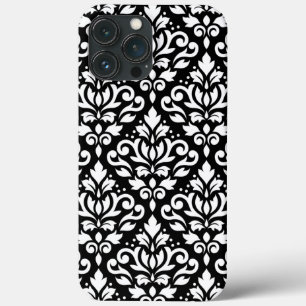 Scroll Damask White on Black Large Pattern iPhone 13 Pro Max Case
